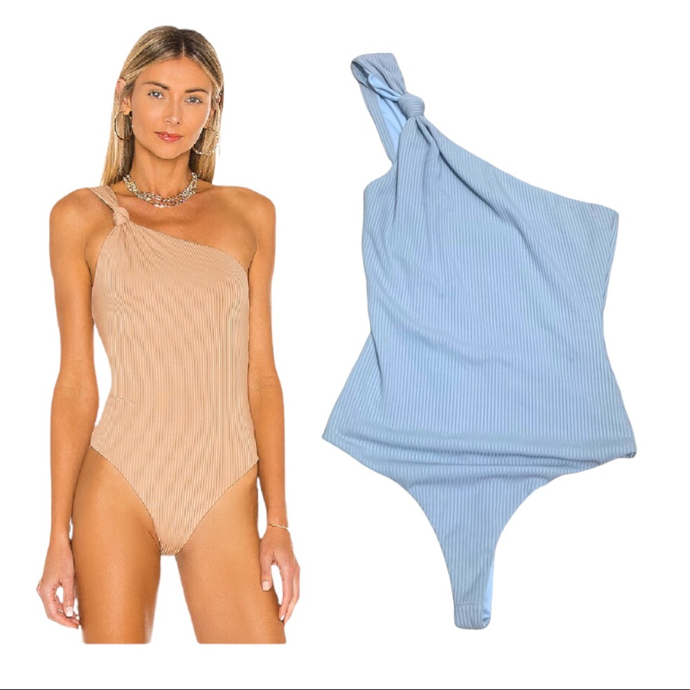 Lovers + Friends Blanche Ribbed Thong Bodysuit. NWOT sz S Light blue